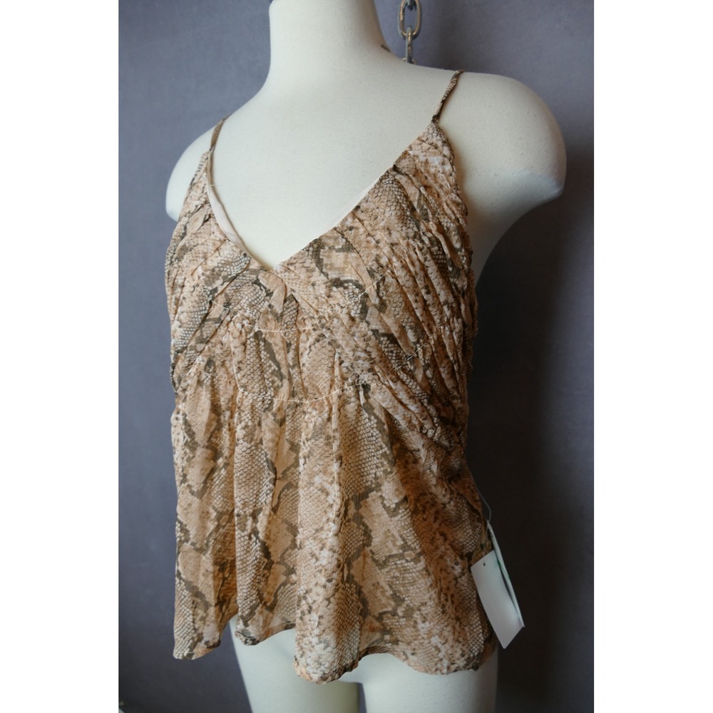 Robert Rodriguez Snakeskin Print Pleated Camisole Top Beige Brown CRRW300-NOU L